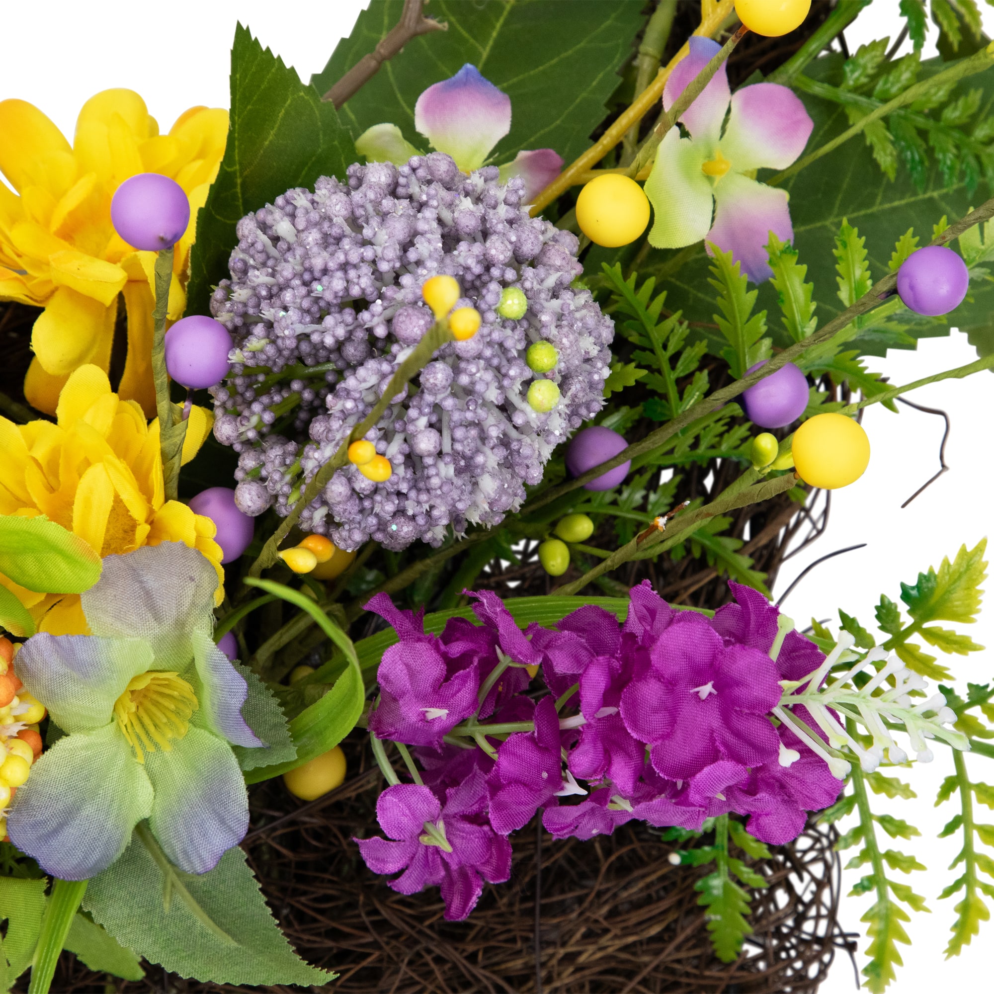 16" Mixed Wild Flower & Foliage Hanging Spring Wall Basket